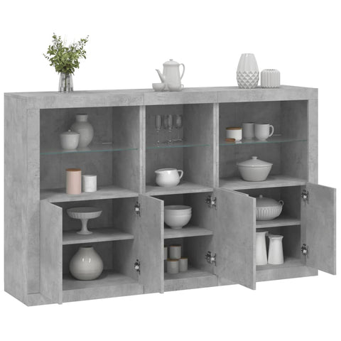 vidaXL Sideboard mit LED-Leuchten Betongrau 162x37x100 cm