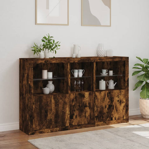 vidaXL Sideboard mit LED-Leuchten Räuchereiche 162x37x100 cm