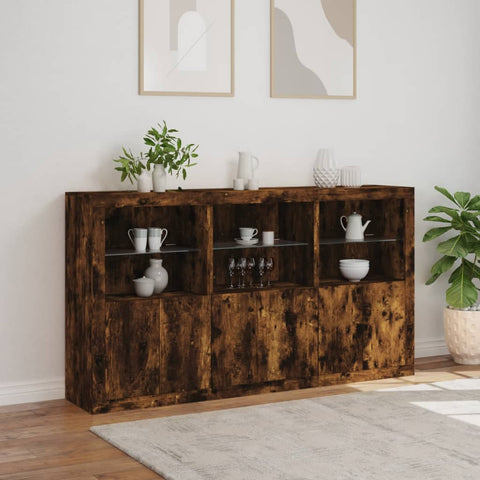 vidaXL Sideboard mit LED-Leuchten Räuchereiche 181,5x37x100 cm