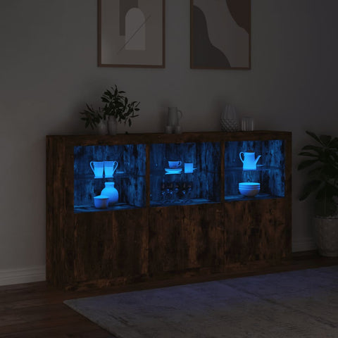 vidaXL Sideboard mit LED-Leuchten Räuchereiche 181,5x37x100 cm