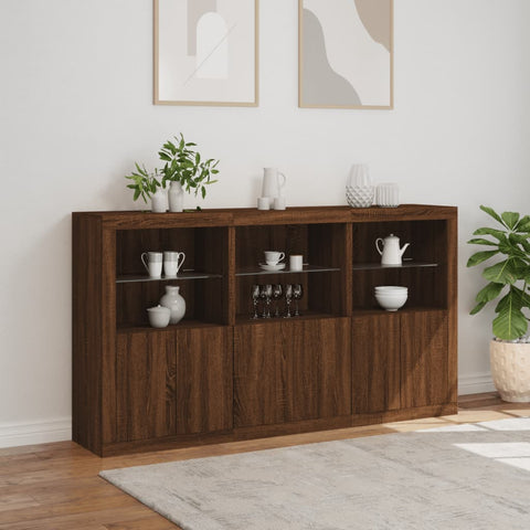 Sideboard mit LED-Leuchten Braun Eichen-Optik 181,5x37x100 cm