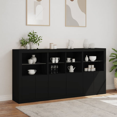 Sideboard mit LED-Leuchten Schwarz 202x37x100 cm