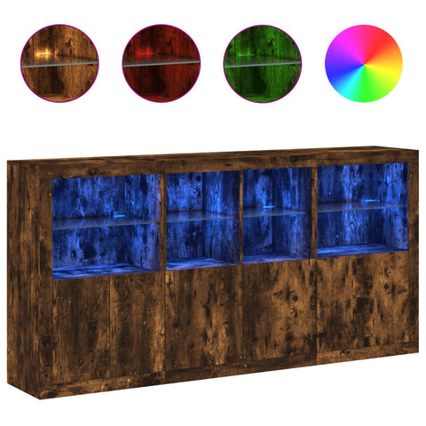 vidaXL Sideboard mit LED-Leuchten Räuchereiche 202x37x100 cm