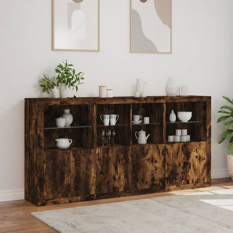 vidaXL Sideboard mit LED-Leuchten Räuchereiche 202x37x100 cm