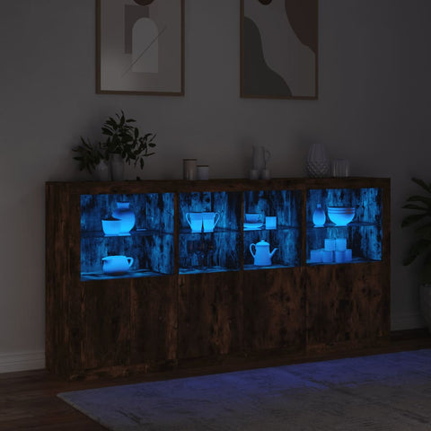 vidaXL Sideboard mit LED-Leuchten Räuchereiche 202x37x100 cm