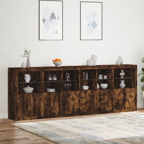 vidaXL Sideboard mit LED-Leuchten Räuchereiche 283x37x100 cm