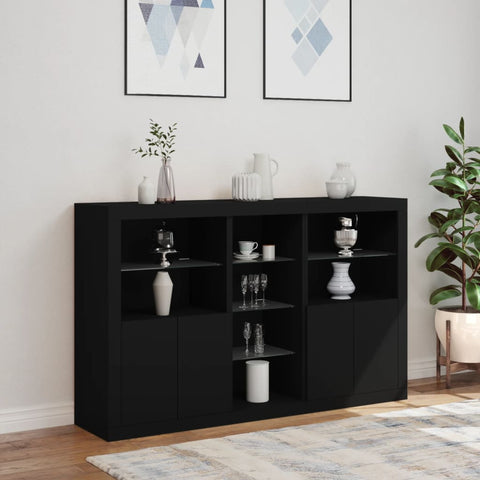 vidaXL Sideboard mit LED-Leuchten Schwarz 162x37x100 cm