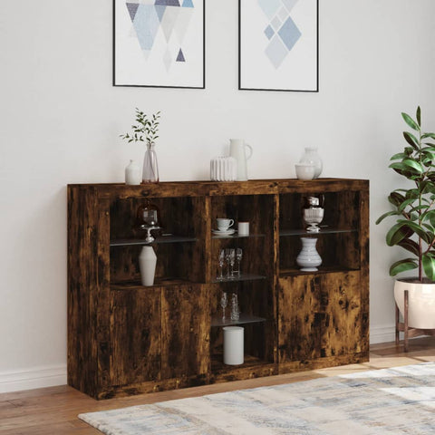 vidaXL Sideboard mit LED-Leuchten Räuchereiche 162x37x100 cm