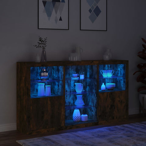 vidaXL Sideboard mit LED-Leuchten Räuchereiche 181,5x37x100 cm