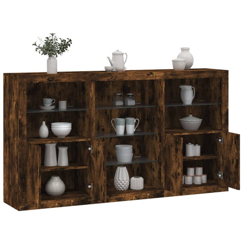 vidaXL Sideboard mit LED-Leuchten Räuchereiche 181,5x37x100 cm