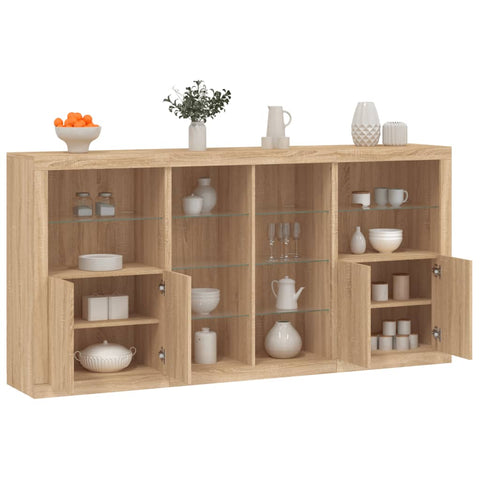 Sideboard mit LED-Leuchten Sonoma-Eiche 202x37x100 cm