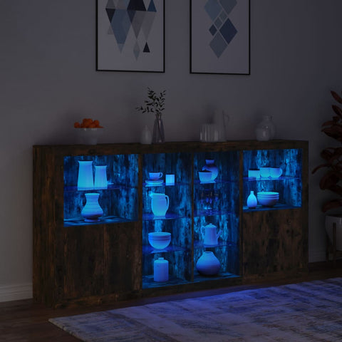 vidaXL Sideboard mit LED-Leuchten Räuchereiche 202x37x100 cm