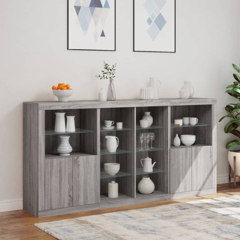 Sideboard mit LED-Leuchten Grau Sonoma 202x37x100 cm