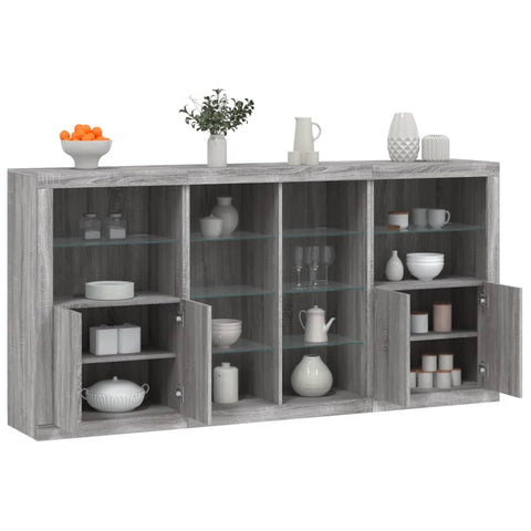 Sideboard mit LED-Leuchten Grau Sonoma 202x37x100 cm