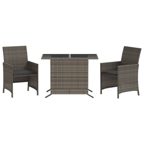 3-tlg. Bistro-Set mit Kissen Grau Poly Rattan