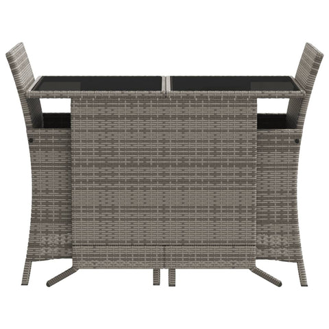 3-tlg. Bistro-Set mit Kissen Grau Poly Rattan