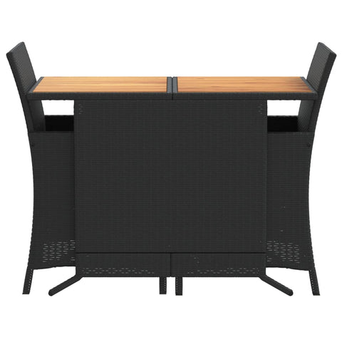 3-tlg. Bistro-Set mit Kissen Schwarz Poly Rattan