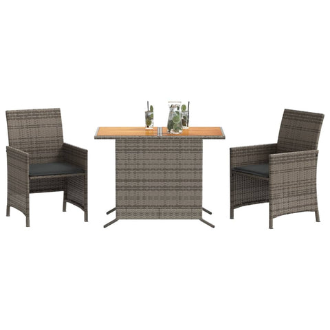 3-tlg. Bistro-Set mit Kissen Grau Poly Rattan