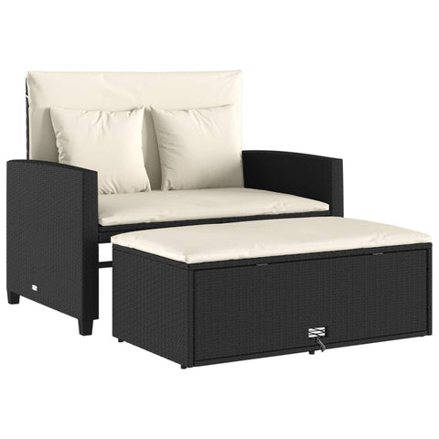 vidaXL Gartensofa mit Kissen 2-Sitzer Schwarz Poly Rattan