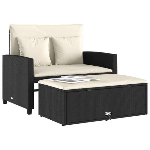 vidaXL Gartensofa mit Kissen 2-Sitzer Schwarz Poly Rattan