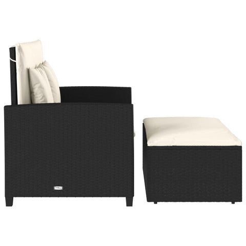 vidaXL Gartensofa mit Kissen 2-Sitzer Schwarz Poly Rattan