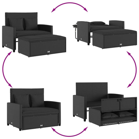 vidaXL Gartensofa mit Kissen 2-Sitzer Schwarz Poly Rattan