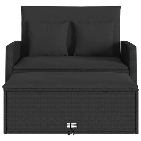 vidaXL Gartensofa mit Kissen 2-Sitzer Schwarz Poly Rattan