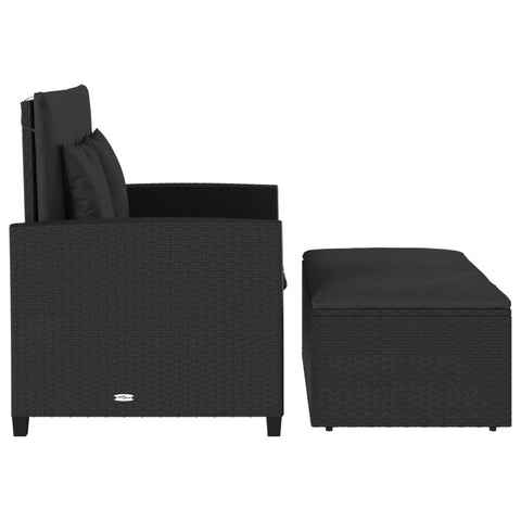 vidaXL Gartensofa mit Kissen 2-Sitzer Schwarz Poly Rattan