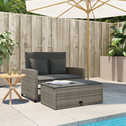 vidaXL Gartensofa 2-Sitzer mit Kissen Grau Poly Rattan