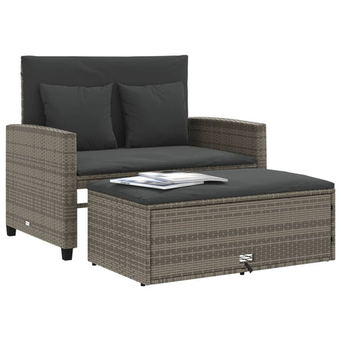 vidaXL Gartensofa 2-Sitzer mit Kissen Grau Poly Rattan