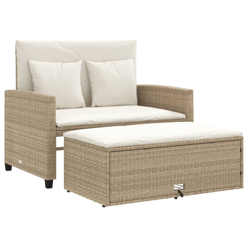 vidaXL Gartensofa mit Kissen 2-Sitzer Beige Poly Rattan