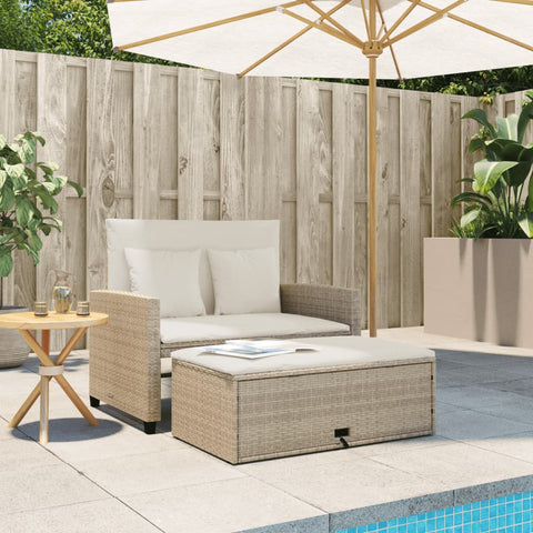 vidaXL Gartensofa mit Kissen 2-Sitzer Beige Poly Rattan