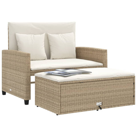 vidaXL Gartensofa mit Kissen 2-Sitzer Beige Poly Rattan