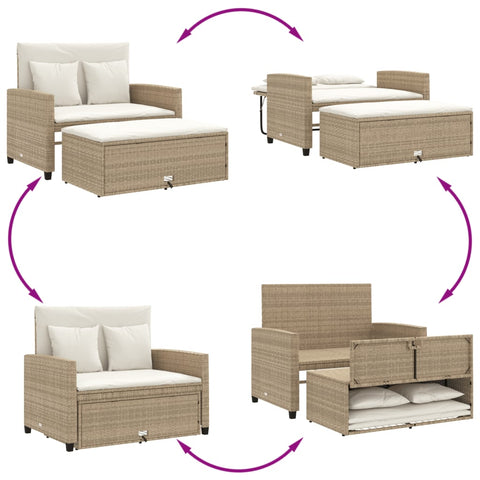 vidaXL Gartensofa mit Kissen 2-Sitzer Beige Poly Rattan