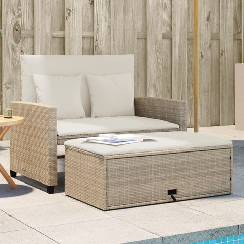 vidaXL Gartensofa mit Kissen 2-Sitzer Beige Poly Rattan