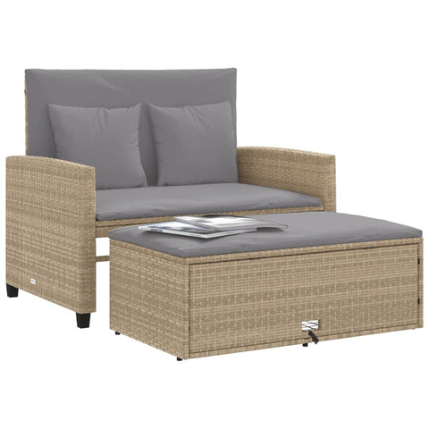 vidaXL Gartensofa mit Kissen 2-Sitzer Beige Poly Rattan