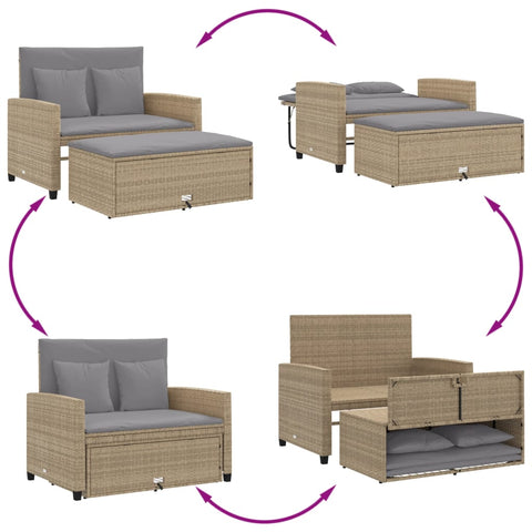 vidaXL Gartensofa mit Kissen 2-Sitzer Beige Poly Rattan