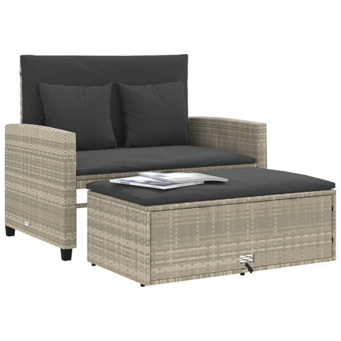 vidaXL Gartensofa mit Kissen 2-Sitzer Hellgrau Poly Rattan