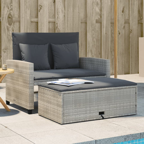 vidaXL Gartensofa mit Kissen 2-Sitzer Hellgrau Poly Rattan