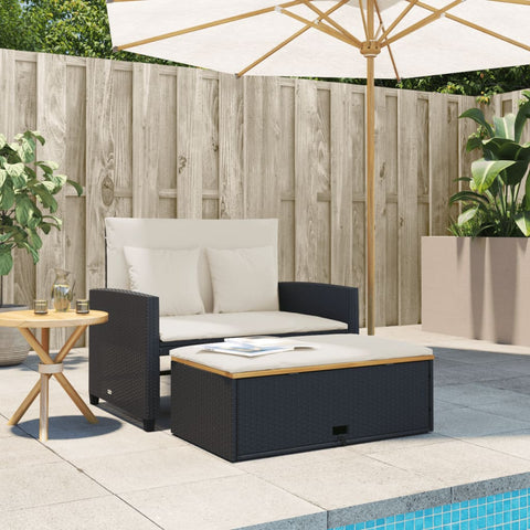 vidaXL Gartensofa mit Kissen 2-Sitzer Schwarz Poly Rattan&Akazienholz