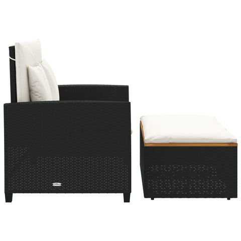 vidaXL Gartensofa mit Kissen 2-Sitzer Schwarz Poly Rattan&Akazienholz