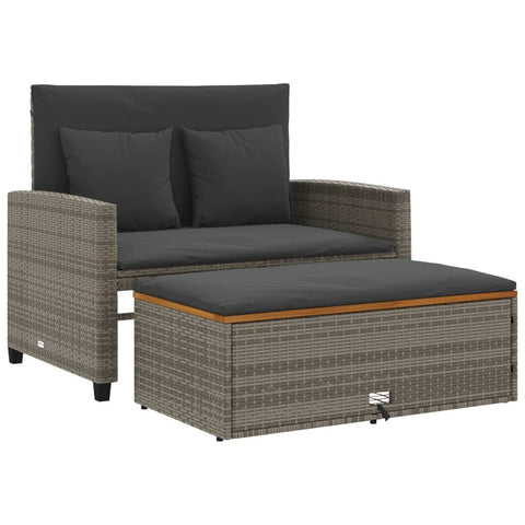 vidaXL Gartensofa mit Kissen 2-Sitzer Grau Poly Rattan & Akazienholz