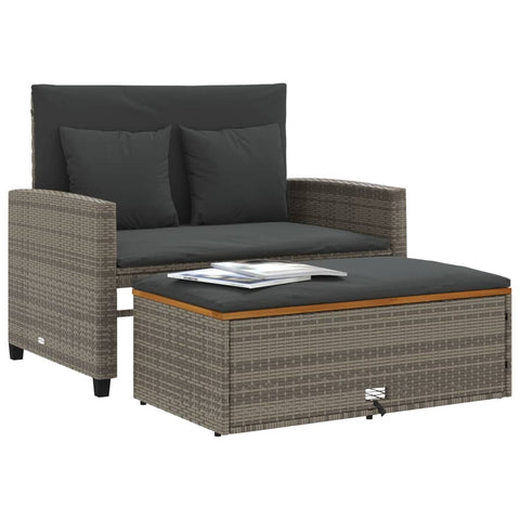 vidaXL Gartensofa mit Kissen 2-Sitzer Grau Poly Rattan & Akazienholz