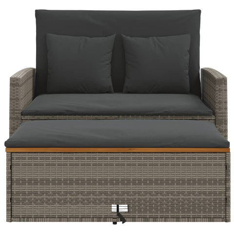 vidaXL Gartensofa mit Kissen 2-Sitzer Grau Poly Rattan & Akazienholz