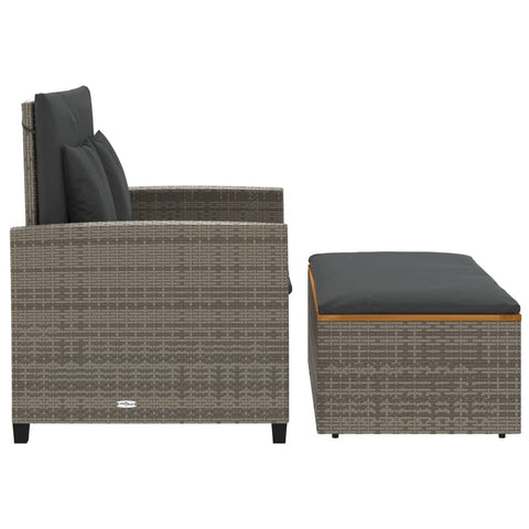 vidaXL Gartensofa mit Kissen 2-Sitzer Grau Poly Rattan & Akazienholz