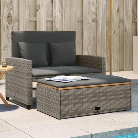 vidaXL Gartensofa mit Kissen 2-Sitzer Grau Poly Rattan & Akazienholz