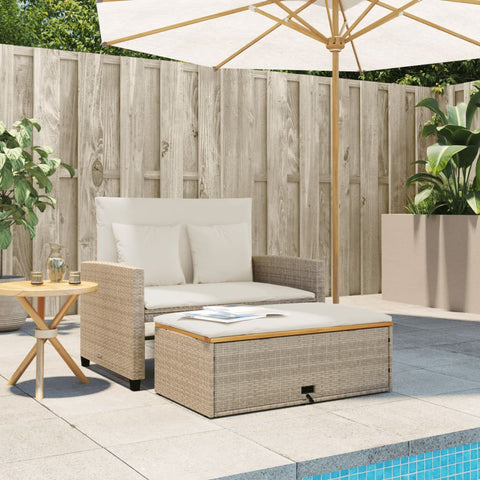 vidaXL Gartensofa mit Kissen 2-Sitzer Beige Poly Rattan & Akazienholz