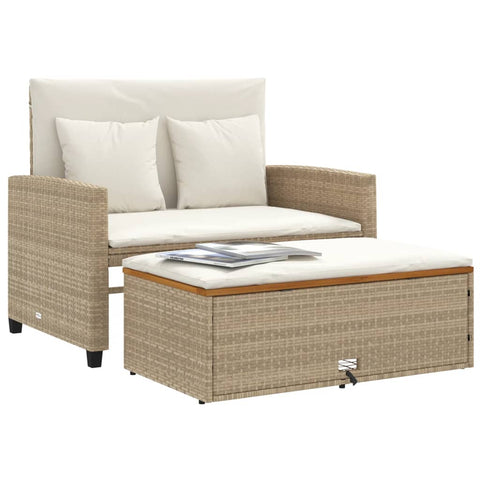 vidaXL Gartensofa mit Kissen 2-Sitzer Beige Poly Rattan & Akazienholz