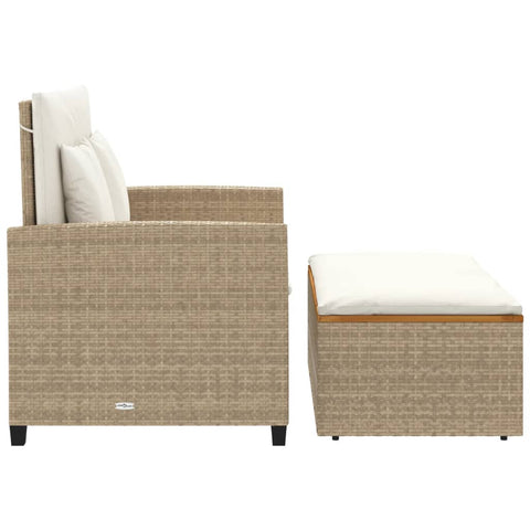 vidaXL Gartensofa mit Kissen 2-Sitzer Beige Poly Rattan & Akazienholz