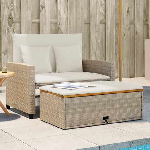 vidaXL Gartensofa mit Kissen 2-Sitzer Beige Poly Rattan & Akazienholz